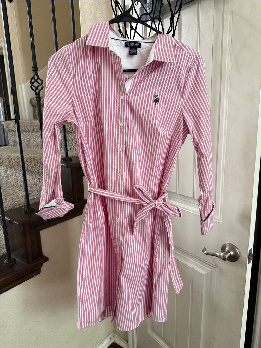 U.S. Polo Assn. Pink and White Striped Button-Up Shirt